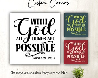 With God All Things Are Possible - Matthew 19:26 | Canvas Wall Art | Christian | Scripture | Bible Verse Wall Decor for Home or Office