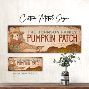 CUSTOM Pumpkin Patch Fall Scarecrow Metal Sign for Home Decor, Outdoors, Patio, Porch, Deck, Personalized Gift