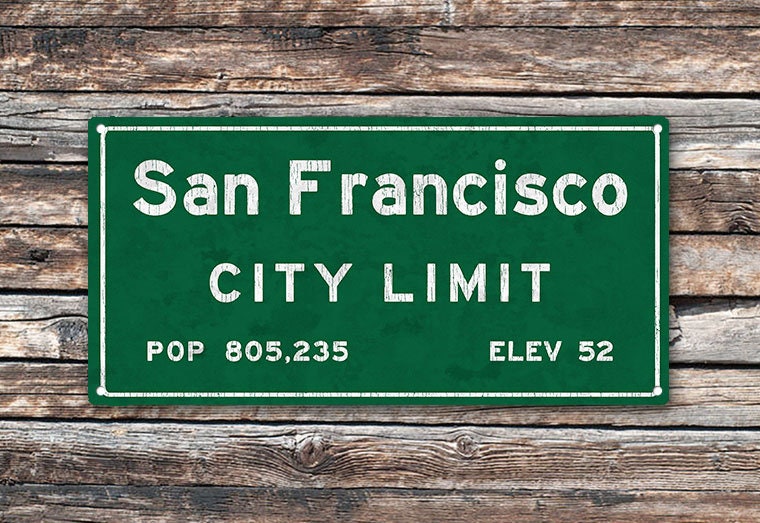 San Francisco City Limit Metal Sign Travel Census California Population 