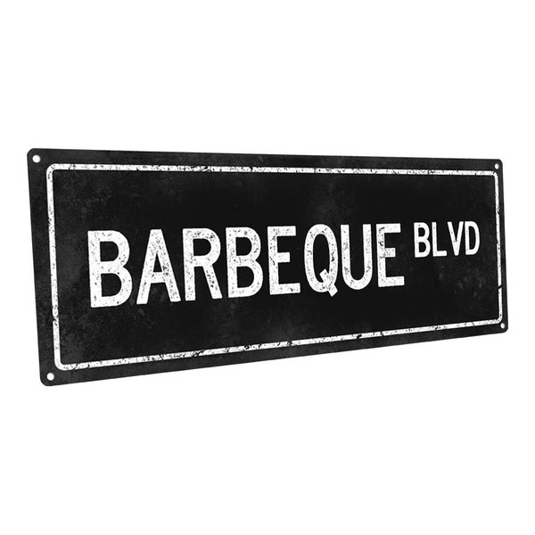 Black Barbeque Blvd Metal Sign; Wall Decor for Porch, Patio, and Deck