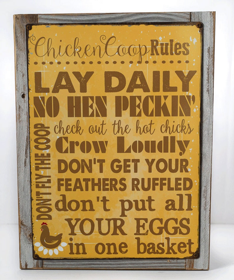 Framed Chicken Coop Rules Metal Sign Humor Poultry Farm Decor Country Décor Hb7059f