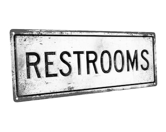 Restrooms Metal Sign; Wall Decor for Bath or Laundry