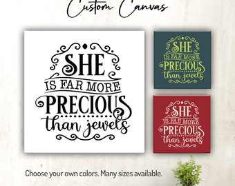 She is Far More Precious Than Jewels | Christian | Scripture | Bible Verse Wall Decor for Home or Office