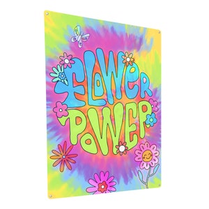 Flower Power Retro Psychadelic Rainbow Tie-Dye Metal Sign; Indoor-Outdoor, Aluminum Wall Decor for Home or Office