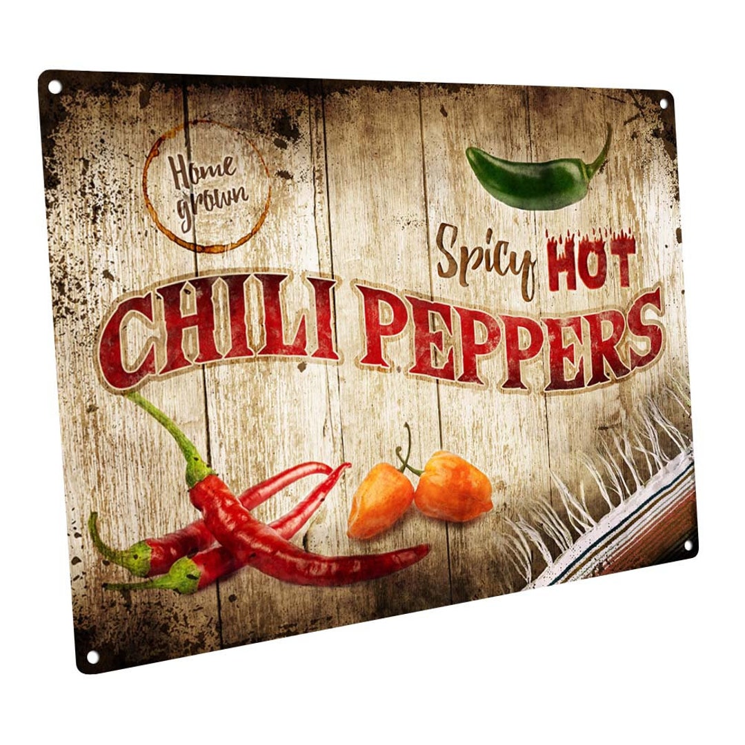 Spicy Hot Chili Peppers Metal Sign; Wall Decor for Kitchen and