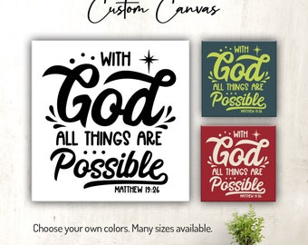 With God All Things Are Possible - Matthew 19:26 | Canvas Wall Art | Christian | Scripture | Bible Verse Wall Decor for Home or Office