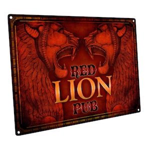 Letrero metálico de Red Lion Pub; decoración de pared para tu mancave, estudio o sala de juegos