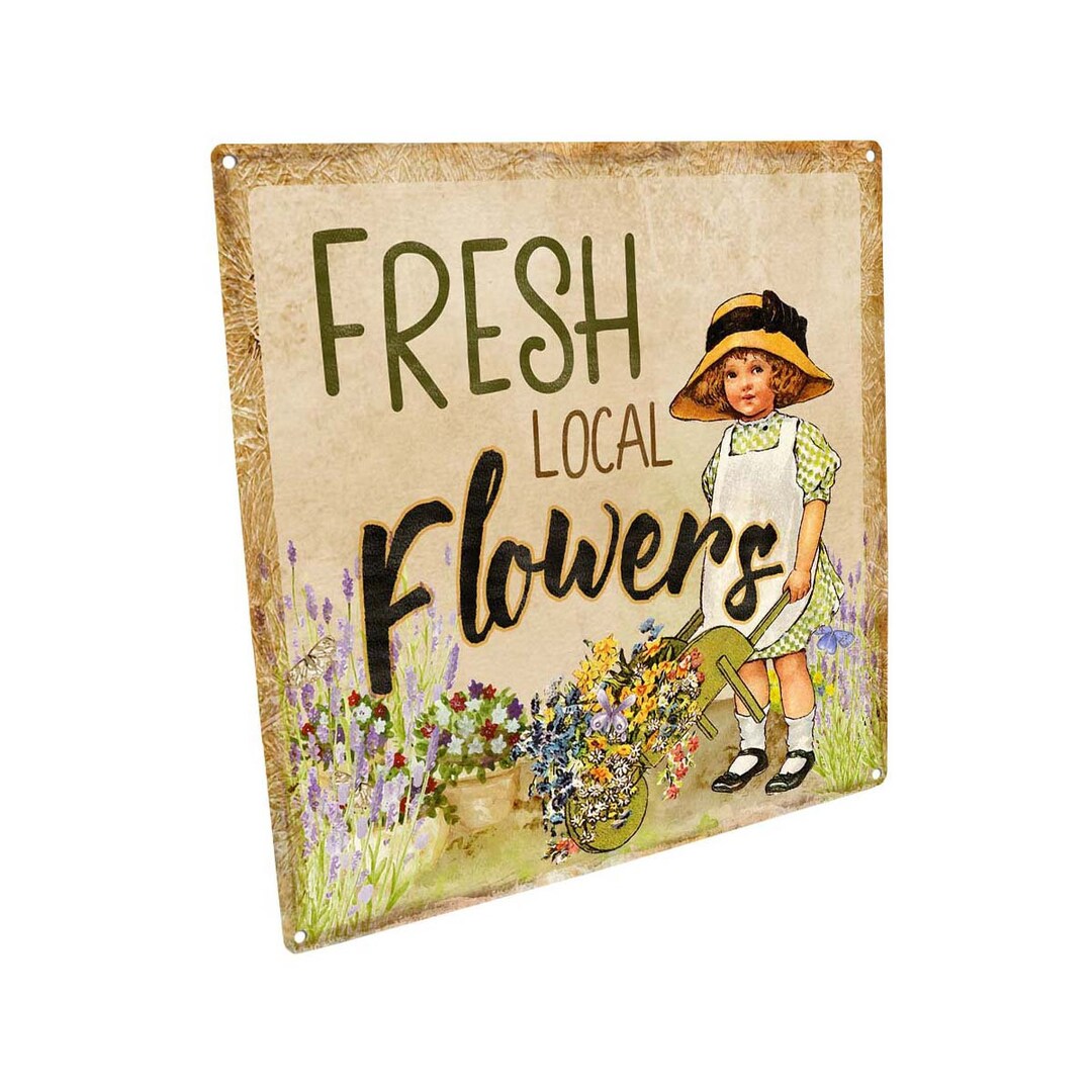 Fresh Flowers Metal Sign for Home Decor, Patio, Deck, Garden, Outdoors