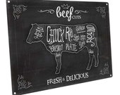 Beef Cuts, Fresh Delicious Metal Sign Wall Decor for Kitchen and Dining Room
