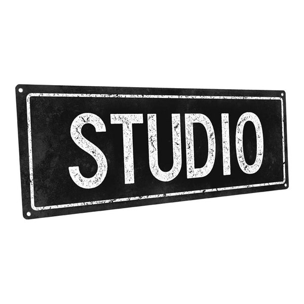 Black Studio Metal Sign; Wall Decor for Studio and Office