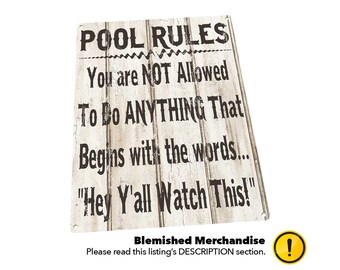 BLEMISHED--Pool Rules Rustic Metal Sign--BLEMISHED