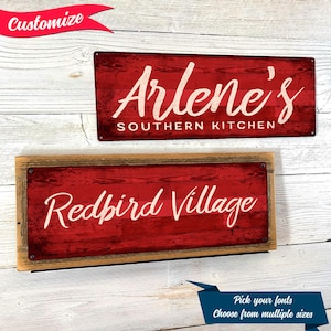 CUSTOM Red Rustic Wood Design on Metal Sign; Wall Decor for Home and Office, Personalized Gift