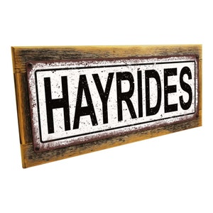 Hay Rides Metal Sign Wall Decor for Seasonal Ocassions Framed