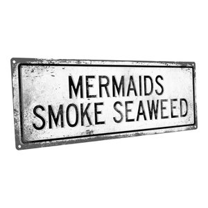 Retro Mermaids Smoke Seaweed Metal Sign; Wall Decor for Beach House