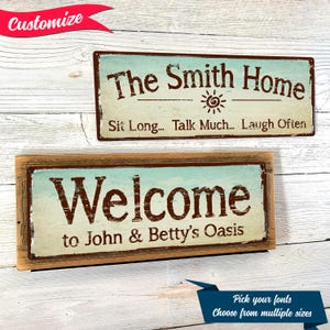 Letrero metálico de bienvenida personalizado; decoración de pared para el hogar, la oficina, el patio, la terraza, el exterior, regalo personalizado