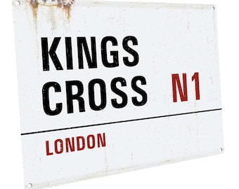 Kings Cross London Street Sign Metal Art Print; for Home, Office, Studio, Bar, Gameroom, Man Cave
