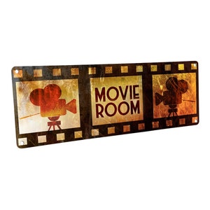 Movie Room Metal Sign; Wall Decor for Home Theater or Family Room