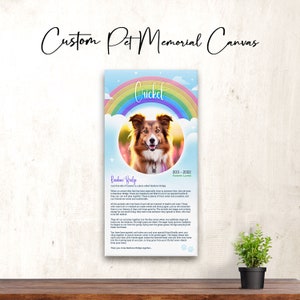 Custom Photo Pet Memorial Canvas: Rainbow Bridge, Pet Loss, Condolence Gift, Keepsake, Personalized Gift