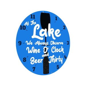 Letrero metálico redondo "Lake Wine O'Clock Beer Thirty" para casa, patio, terraza, porche, cabaña o casa del lago.