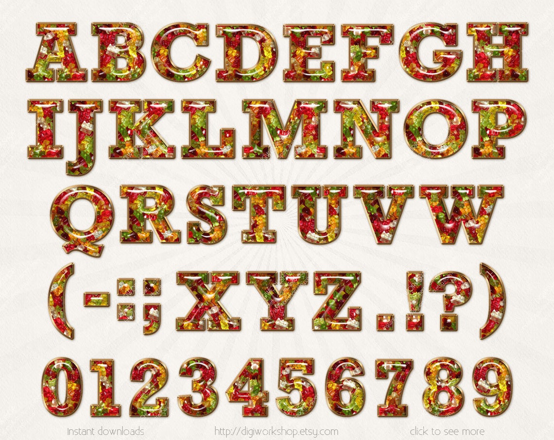 Gummy Bears Digital Letters Gummy Bears Alphabet Etsy