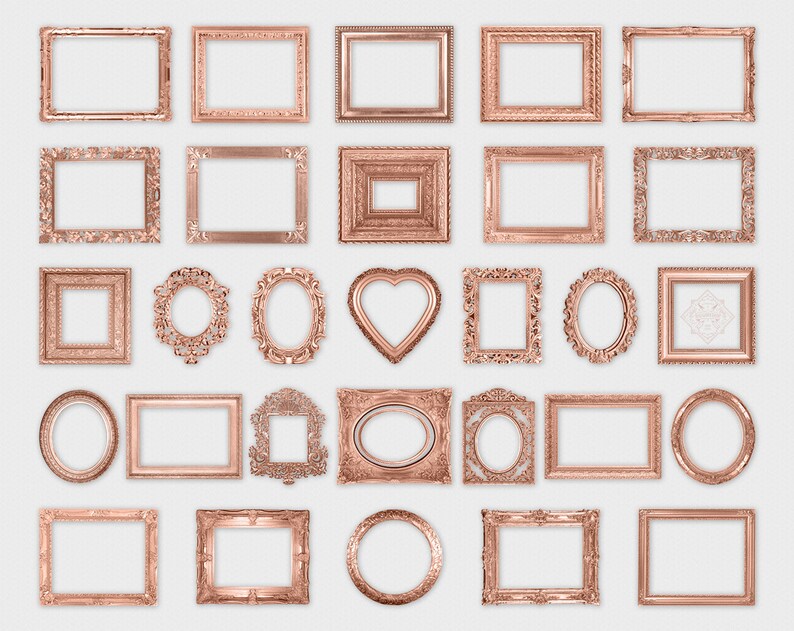 Rose Gold Ornate Picture Frames Digital Clipart Of 30 Round Etsy