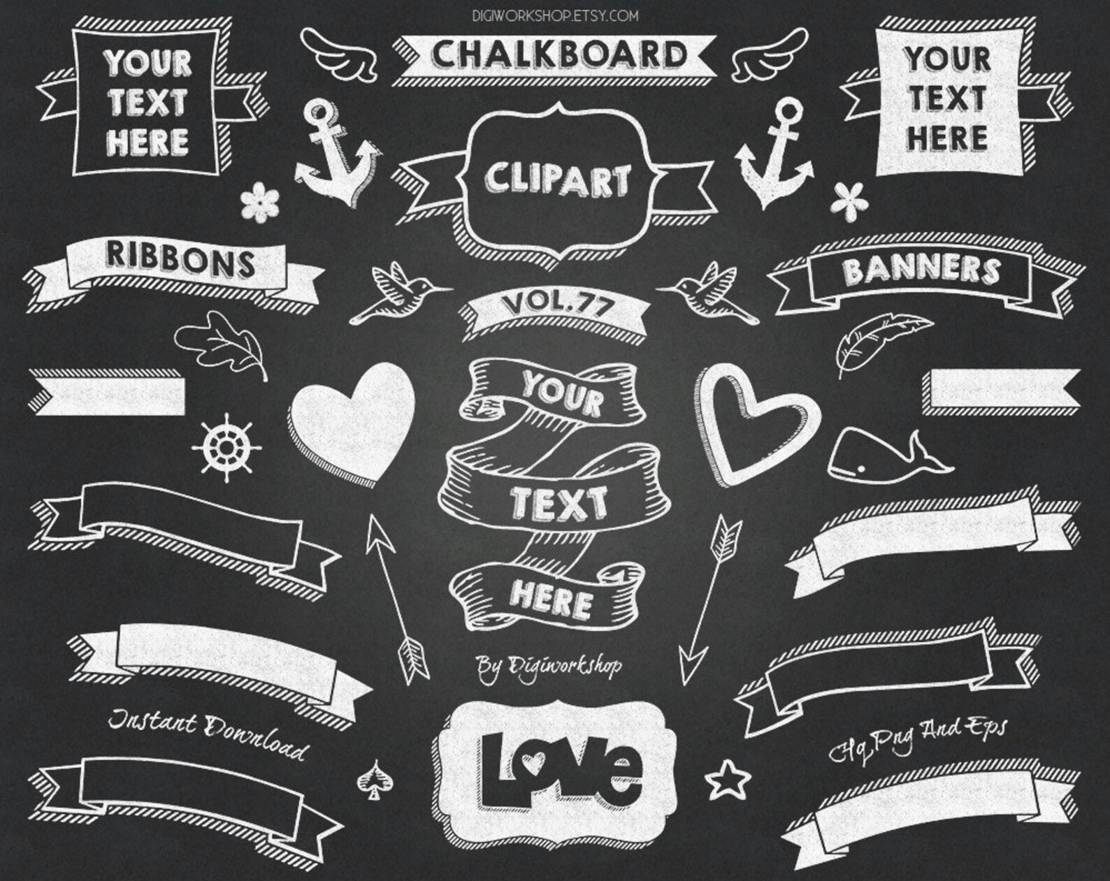 Chalkboard Clip Art CHALKBOARD BANNERS II pack Etsy