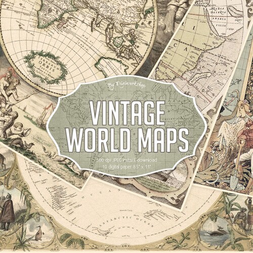 Old Vintage Maps Digital Paper Black and White Digital | Etsy