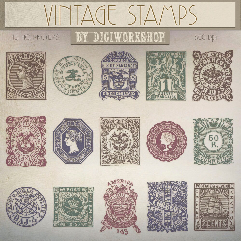 Postage Stamp Clip Art Clipart vintage Stamps Etsy