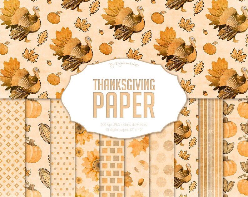 Download Autumn Leaves Turkey Thanksgiving Digital Paper Thanksgiving Paper Watercolor Paper Pack In Autumn Colors Fall Patterns With Pumpkin Craft Supplies Tools Printing Printmaking Delage Com Br