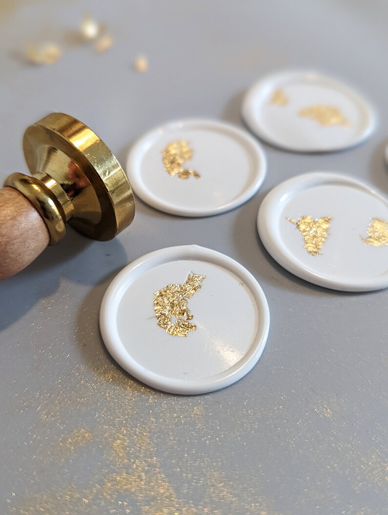 Custom Premade Wax Seals with White and Gold Flecks, Luxury Stick on Wax Seals image 4
