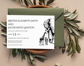 Zoo Wedding Invitations, Digital Print