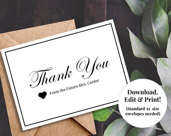 Future Mrs Thank You Card Editable for Bridal Shower, Digital Bridal Thank You Template, Printable Wedding Thank You Card