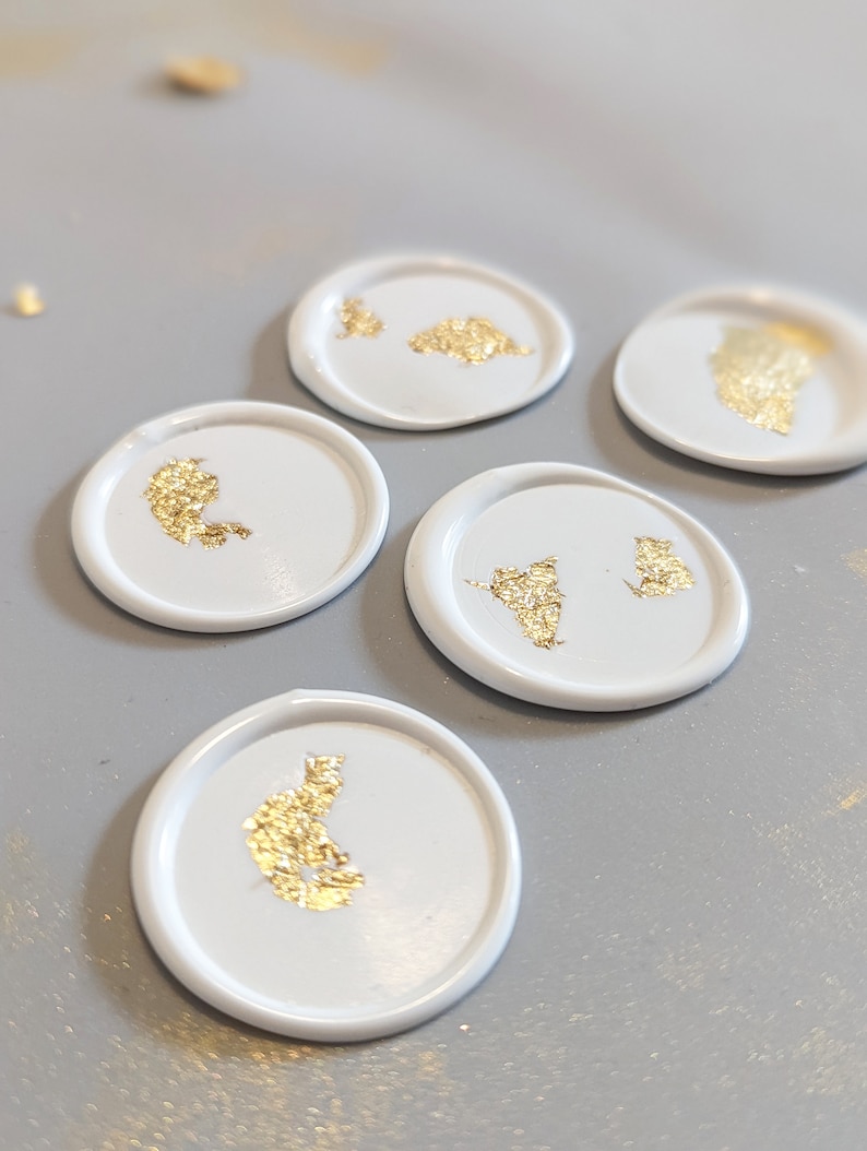 Custom Premade Wax Seals with White and Gold Flecks, Luxury Stick on Wax Seals image 1