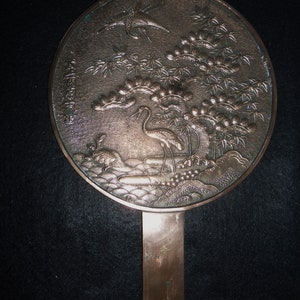Fine Antique Japanese Bronze Hand MirrorMeiji Period