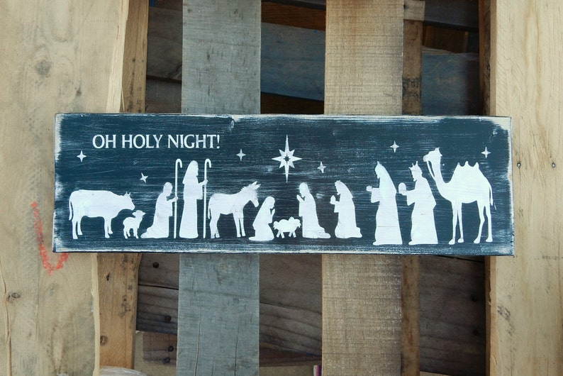 Oh Holy Night, Nativity Scene, Religious Sign, Christmas decor, Holiday Decorations, Christmas, Manger, Religious Decor, Farmhouse decor image 5