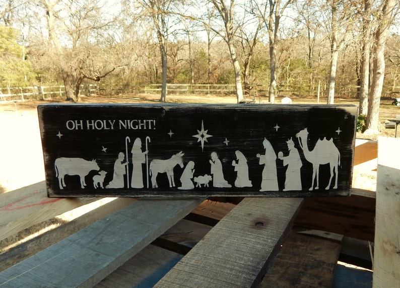 Oh Holy Night, Nativity Scene, Religious Sign, Christmas decor, Holiday Decorations, Christmas, Manger, Religious Decor, Farmhouse decor image 2