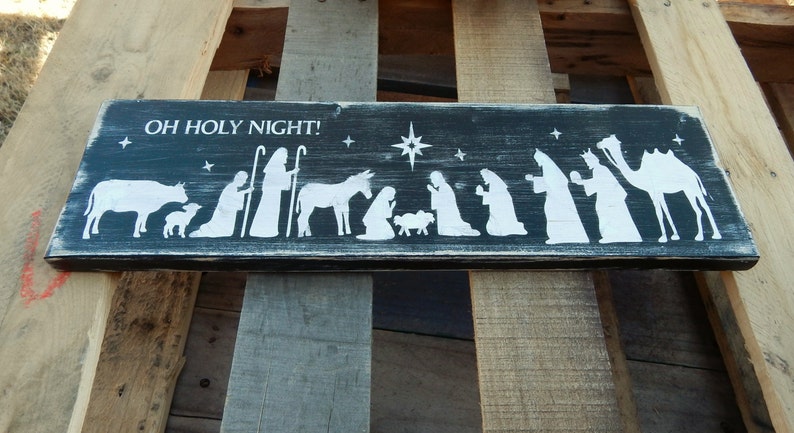 Oh Holy Night, Nativity Scene, Religious Sign, Christmas decor, Holiday Decorations, Christmas, Manger, Religious Decor, Farmhouse decor image 4