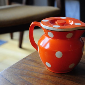 Antique Japanese Creamer/ Orange with white dots/ with lid image 1