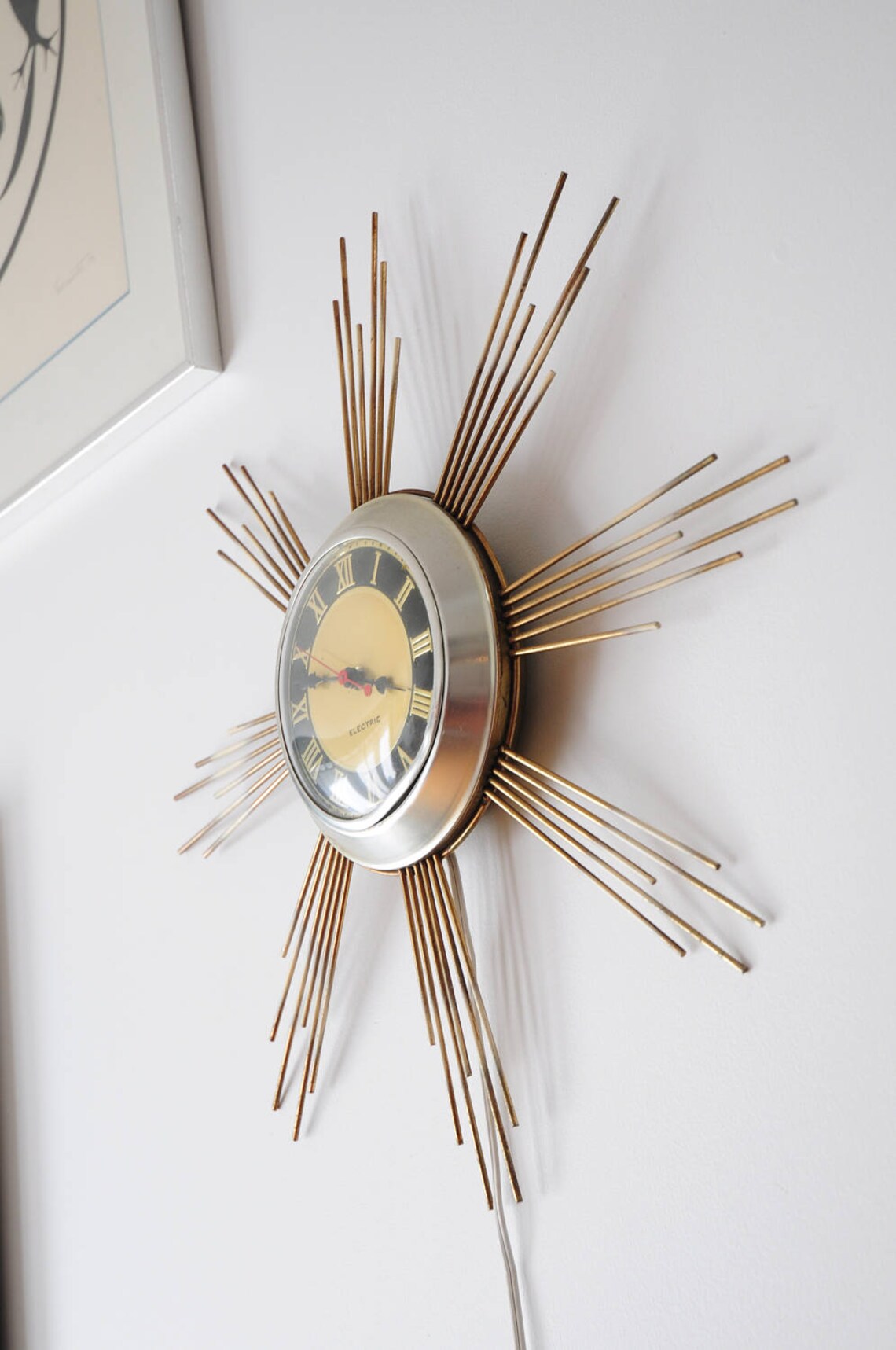 Mid Century Starburst Clock by Ingraham/ Electric/ Brass / 7 Etsy