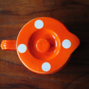 Antique Japanese Creamer/ Orange with white dots/ with lid image 2