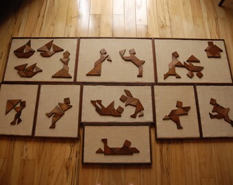 9 unique Wall art - wood blocks on burlap - "The Penthors" 1983 1982