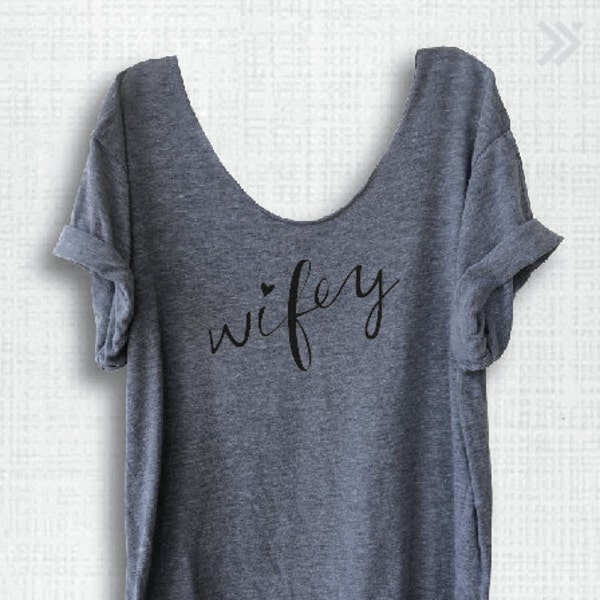 SALE!! Vintage Wifey Off-Shoulder  Raw Neckline Swanky Tee Grey / Charcoal One Size Workout Shirt Workout Top Fitness Tee Funny Shirt