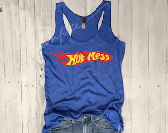 Hot Mess...Retro Graphic, Workout Tank, Workout Top, Yoga Tank,Yoga Top,Graphic tee,Yoga Vest,Yoga Tank, Funny Shirt, Vintage, 70s