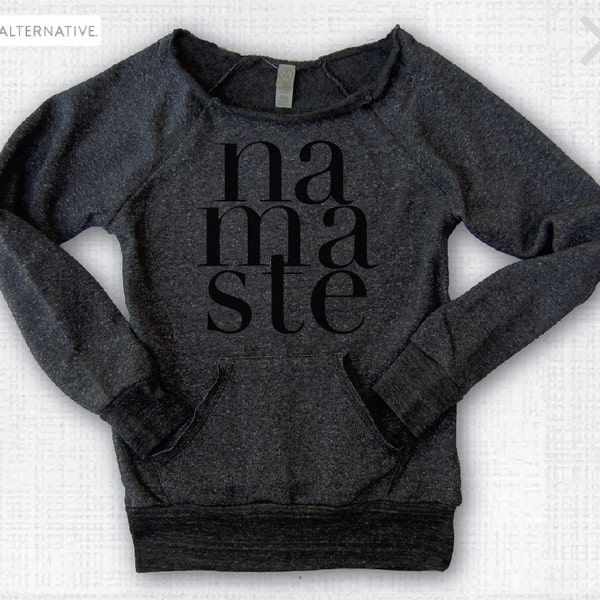 SALE!! LARGE Charcoal/Black NAMASTE Off the Shoulder Eco-Sweatshirt