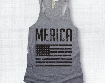 MERICA..Funny Tank, Yoga Shirt, Gym Shirt, Gym Tank, Yoga Top, hot yoga, Gym Top, Yoga Vest, July 4th, Fourth of July