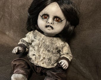 Small Spooky Asian Doll, Ghostly Child Figure, Day of the Dollies