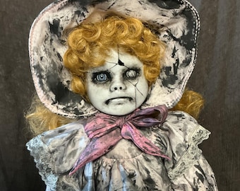 Free Shipping! OOAK Creepy Hand Painted Altered Porcelain Doll 32