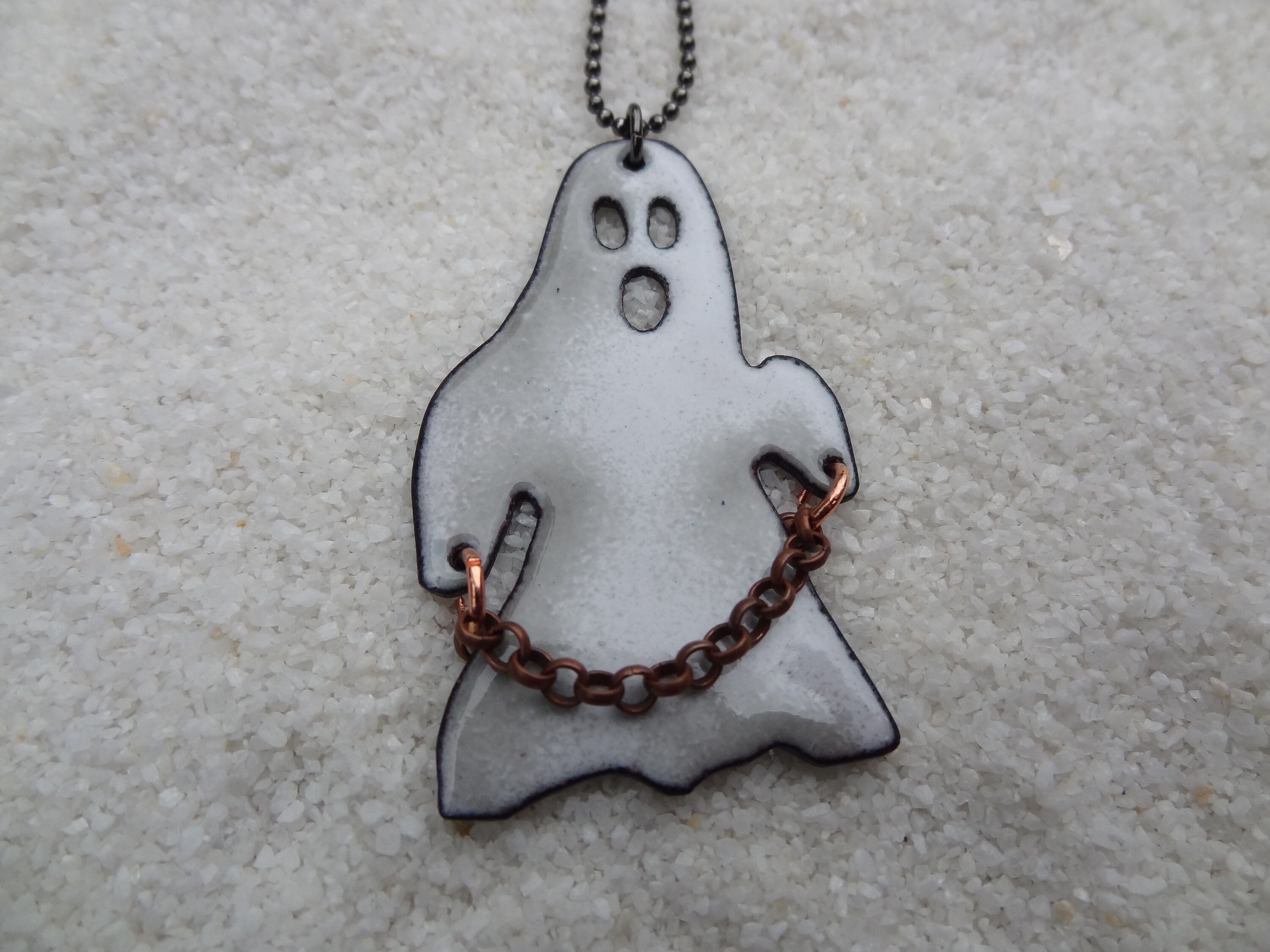 Ghost With Chain Necklace Spooky Ghost Pendant Ghost Holding