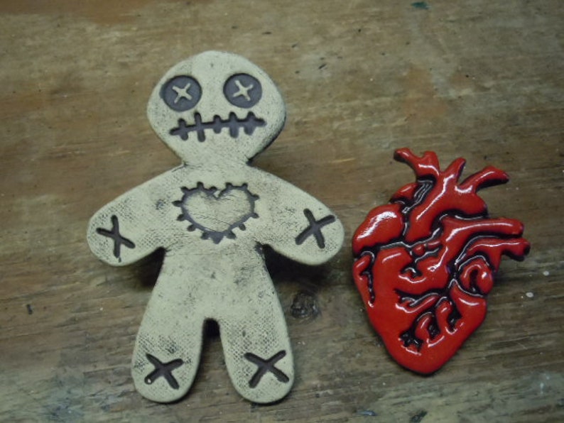 Red Anatomical Heart and Voodoo Doll Magnets #2 Day of the Dollies