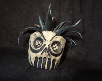 Small Skull Planter - Great for an Air Plant or Small Succulent!  Creepy Planter  Spooky Planter  Macabre Planter Pot  Evil Planter